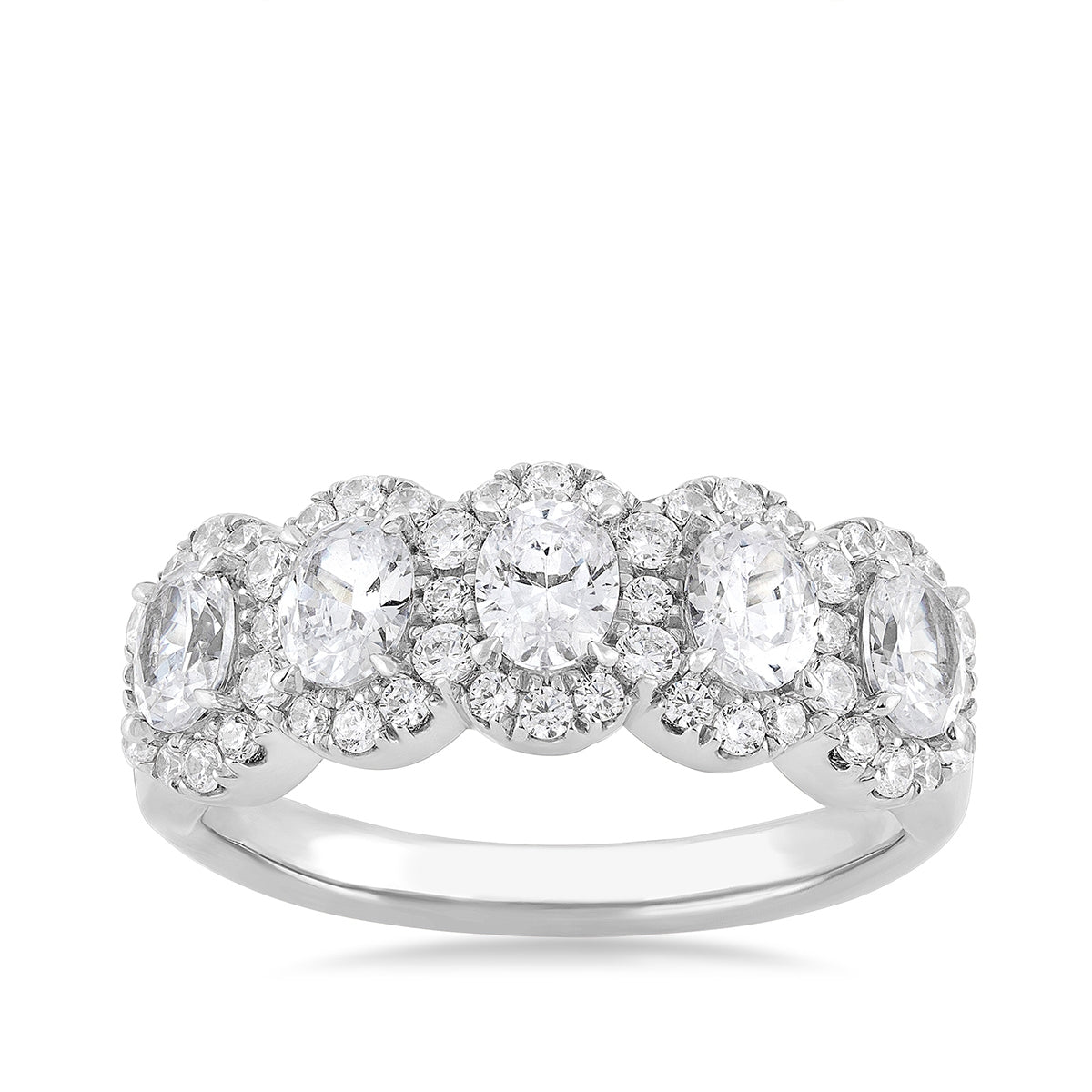 Adamante 1-1/2 ct. tw. Lab-Grown Oval 5-Stone Diamond Halo Anniversary Ring in 14K White Gold