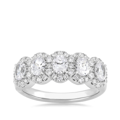Adamante 1-1/2 ct. tw. Lab-Grown Oval 5-Stone Diamond Halo Anniversary Ring in 14K White Gold