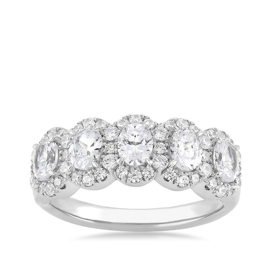 Adamante 1-1/2 ct. tw. Lab-Grown Oval 5-Stone Diamond Halo Anniversary Ring in 14K White Gold
