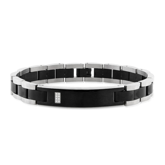 Men's Diamond Accent 8.5-inch Link Bracelet in Black Ion Plated Stainless Steel