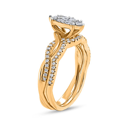 Fairytale Diamonds 1/2 ct. tw. Diamond Marquise Cluster Twist Wedding Set in 10K Yellow Gold front view