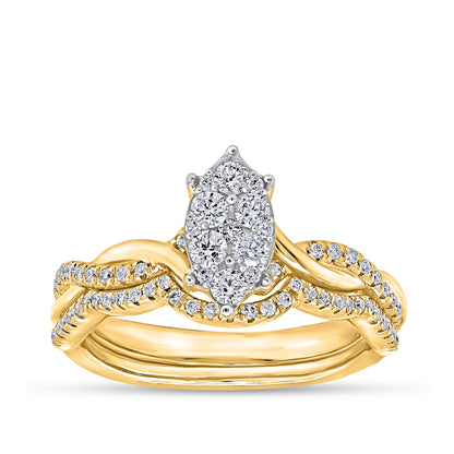 Fairytale Diamonds 1/2 ct. tw. Diamond Marquise Cluster Twist Wedding Set in 10K Yellow Gold