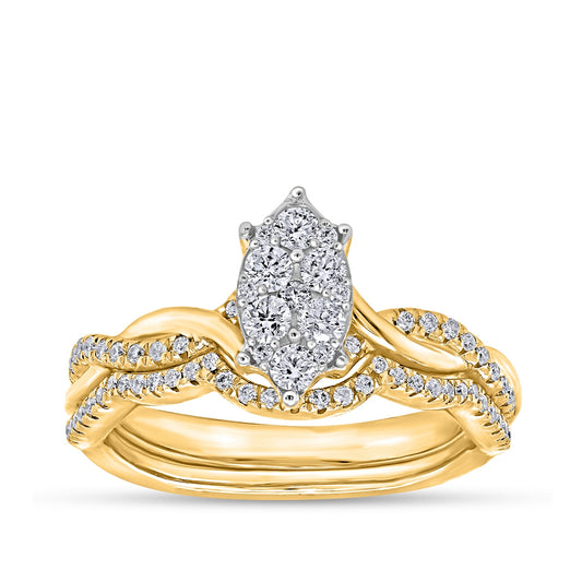 Fairytale Diamonds 1/2 ct. tw. Diamond Marquise Cluster Twist Wedding Set in 10K Yellow Gold