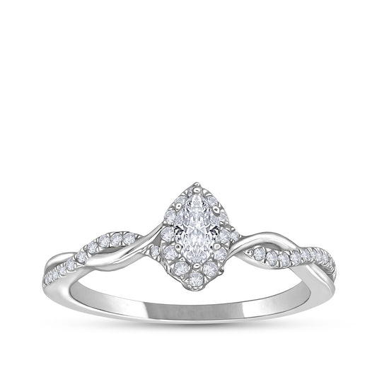 True Promise 1/3 ct. tw. Marquise Diamond Halo Twist Engagement Ring in 10K White Gold