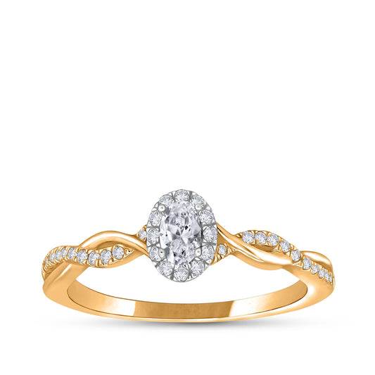 True Promise 1/3 ct. tw. Oval Diamond Halo Twist Engagement Ring in 10K Yellow Gold