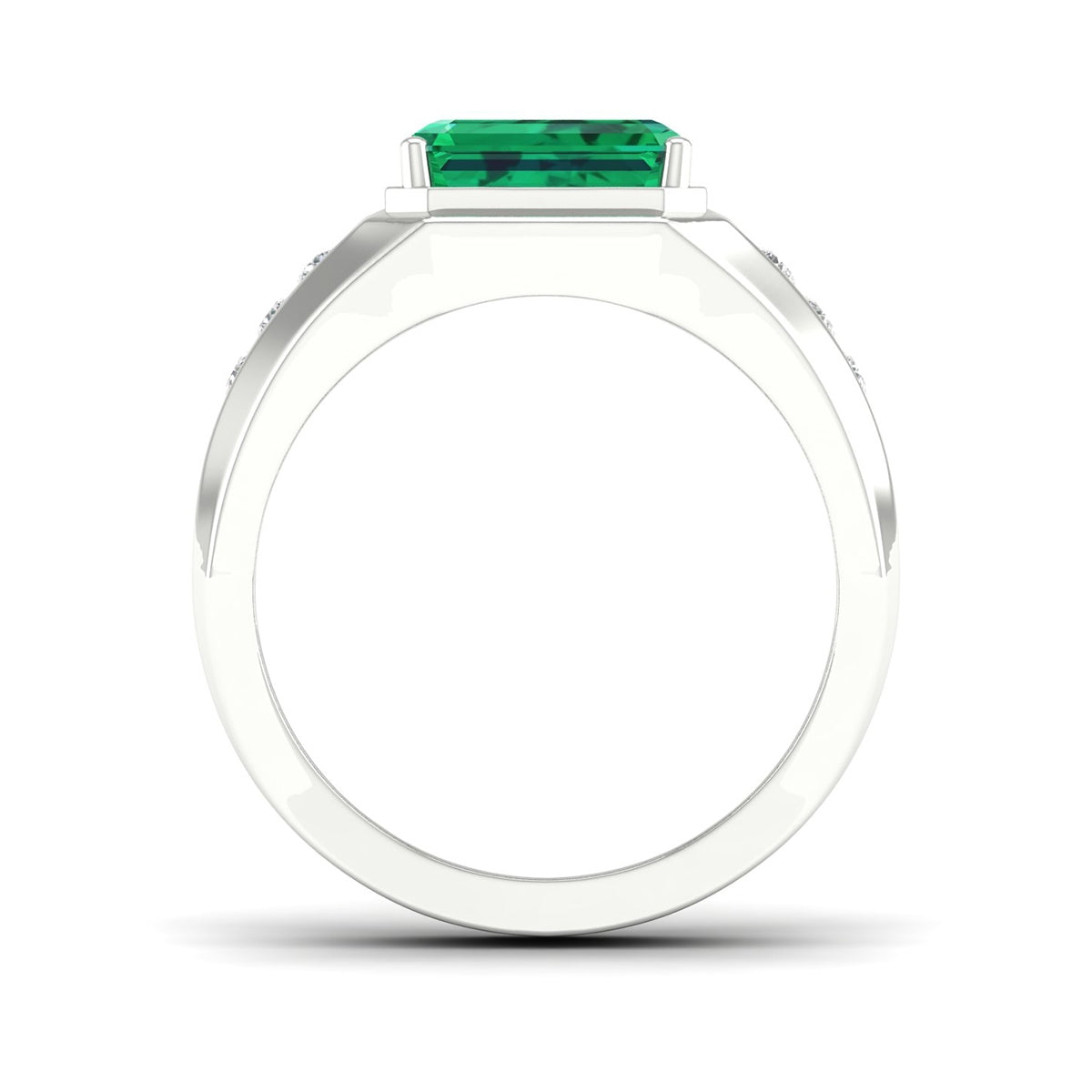Men's Created Emerald Cut Emerald & White Sapphire Ring in Sterling Silver close-up detail