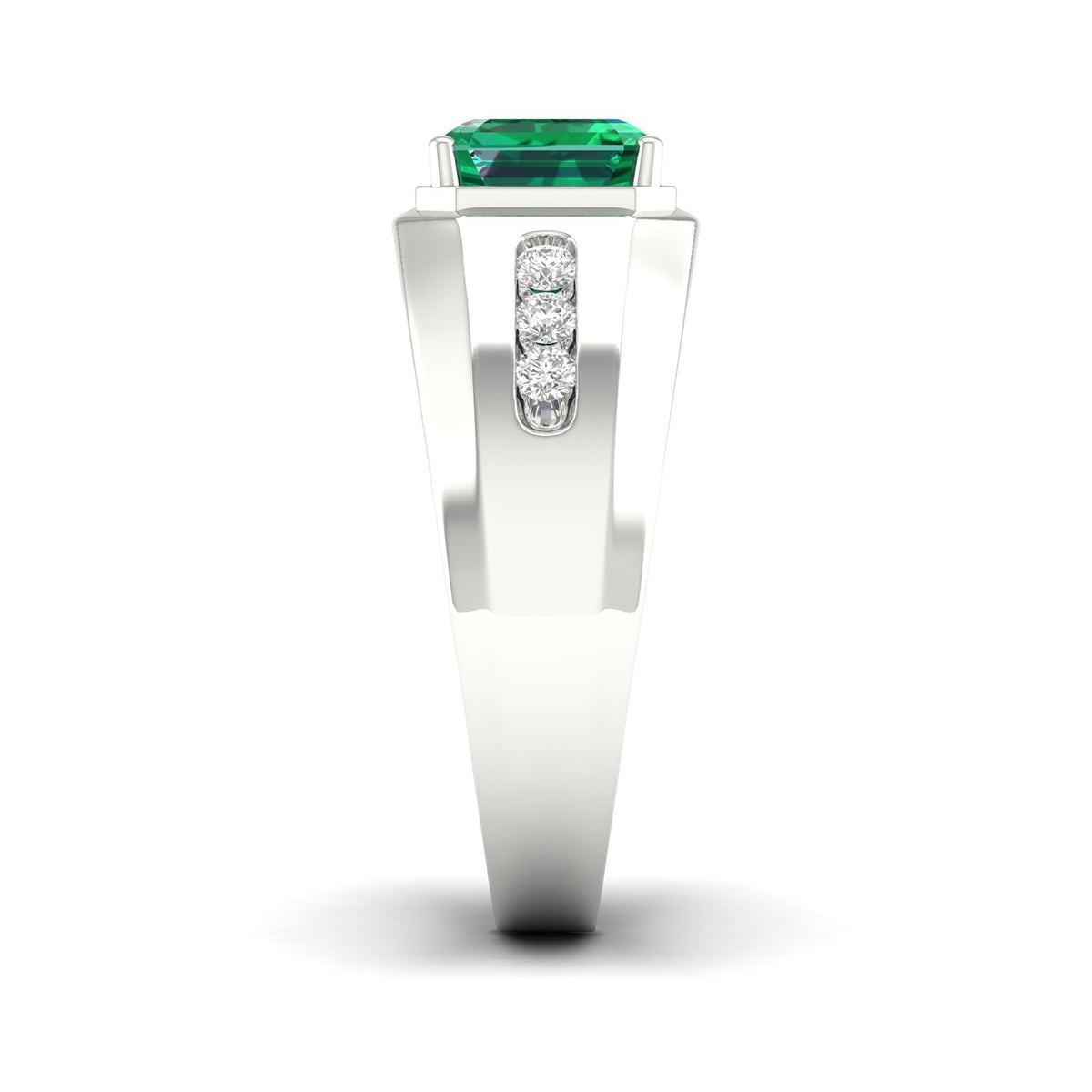 Men's Created Emerald Cut Emerald & White Sapphire Ring in Sterling Silver side profile