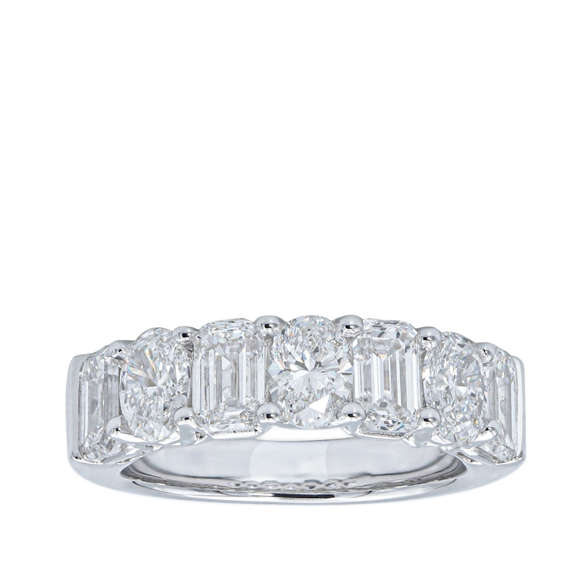 Adamante 3-3/4 ct. tw. Lab-Grown Emerald Cut & Oval 7-Stone Diamond Anniversary Ring in 14K White Gold