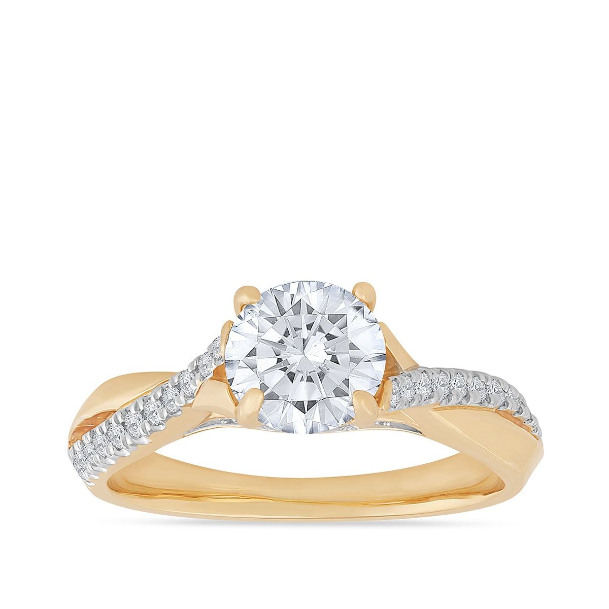 Natural 1-1/4 ct. tw. Round Brilliant Diamond Twist Engagement Ring in 14K Yellow Gold