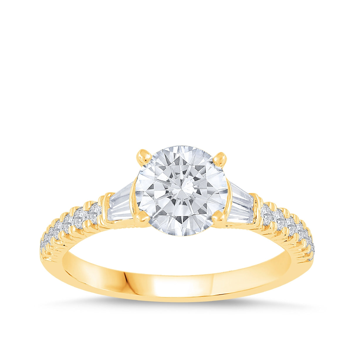 Noventa 1-1/3 ct. tw. Round & Tapered Baguette Diamond Engagement Ring in 14K Yellow Gold