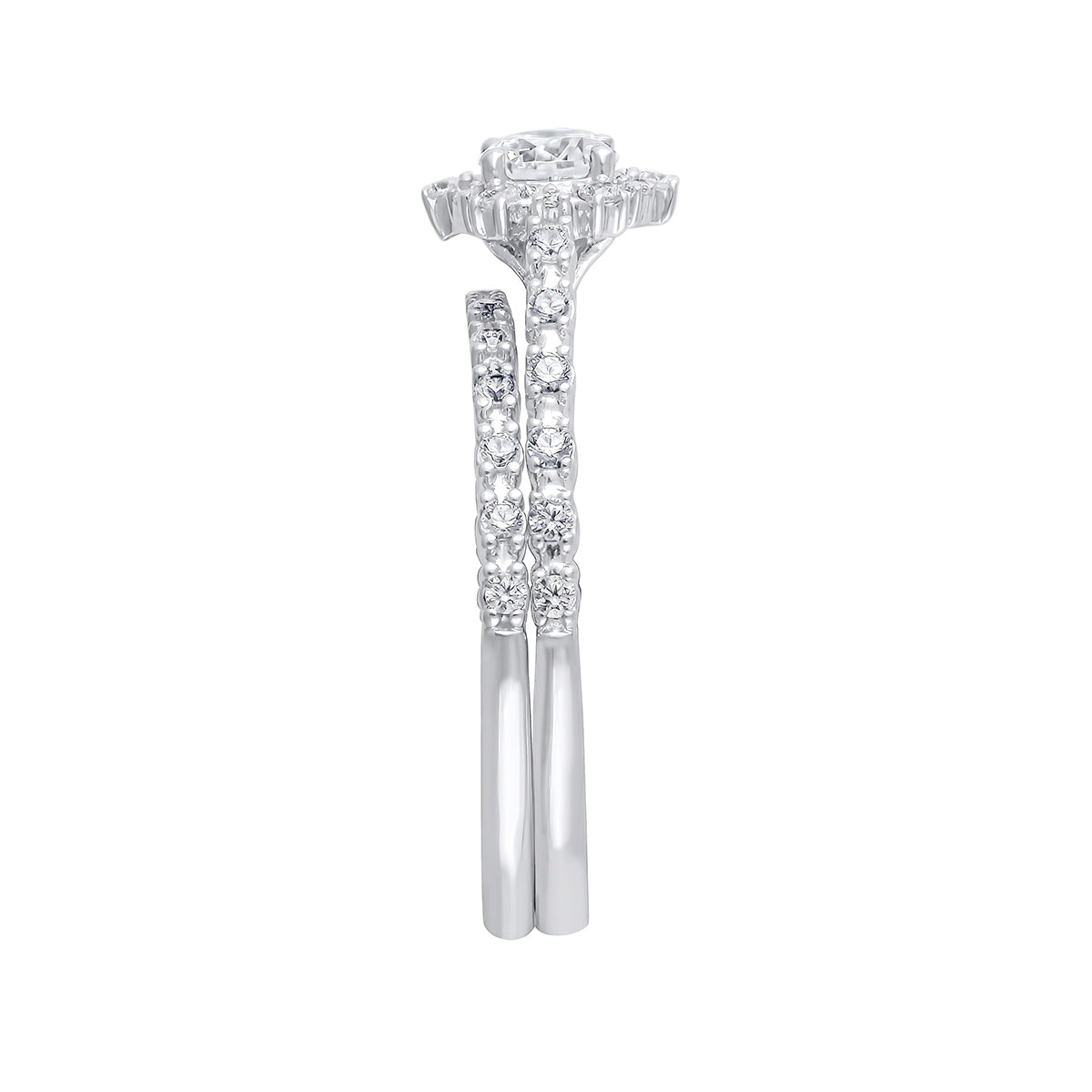 Natural 3/4 ct. tw. Round Brilliant Diamond Halo Wedding Set in 10K White Gold front view