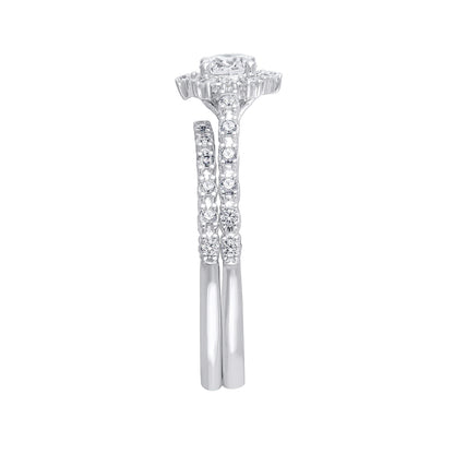 Natural 3/4 ct. tw. Round Brilliant Diamond Halo Wedding Set in 10K White Gold front view
