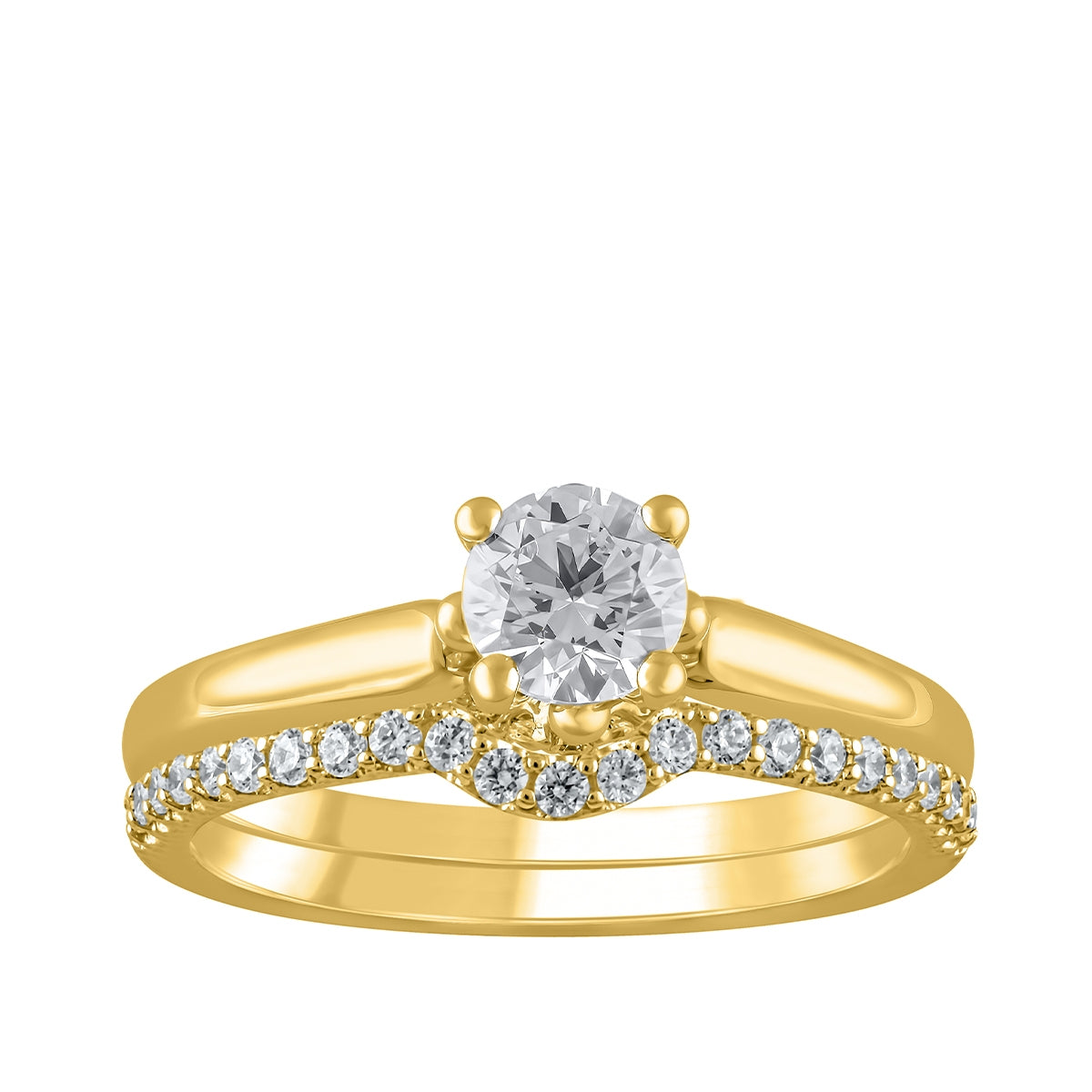 Natural 7/8 ct. tw. Round Brilliant Diamond Wedding Set in 10K Yellow Gold