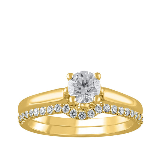 Natural 7/8 ct. tw. Round Brilliant Diamond Wedding Set in 10K Yellow Gold