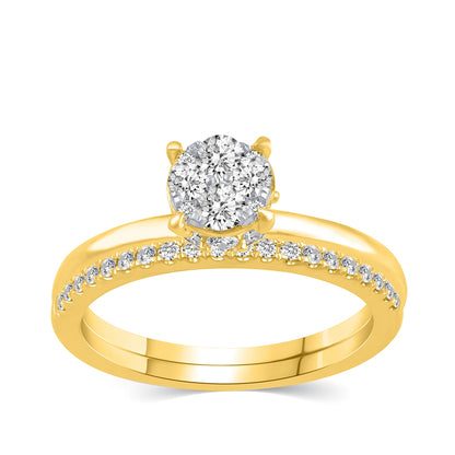 Fairytale Diamonds 3/4 ct. tw. Diamond Round Cluster Wedding Set in 10K Yellow Gold