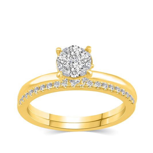 Fairytale Diamonds 3/4 ct. tw. Diamond Round Cluster Wedding Set in 10K Yellow Gold