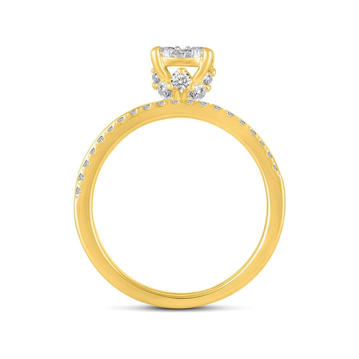 Fairytale Diamonds 3/4 ct. tw. Diamond Round Cluster Wedding Set in 10K Yellow Gold front view