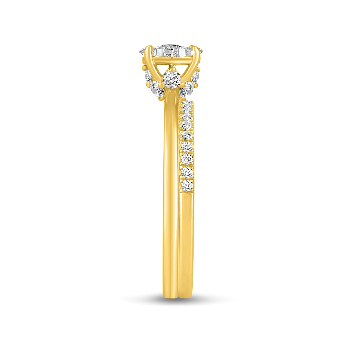 Fairytale Diamonds 3/4 ct. tw. Diamond Round Cluster Wedding Set in 10K Yellow Gold close-up detail