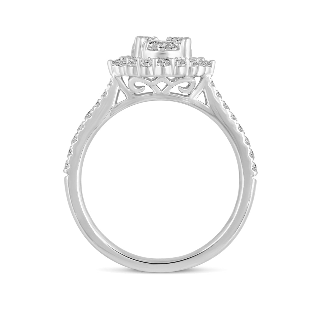 Fairytale Diamonds 1 ct. tw. Diamond Oval Cluster Halo Engagement Ring in 14K White Gold front view