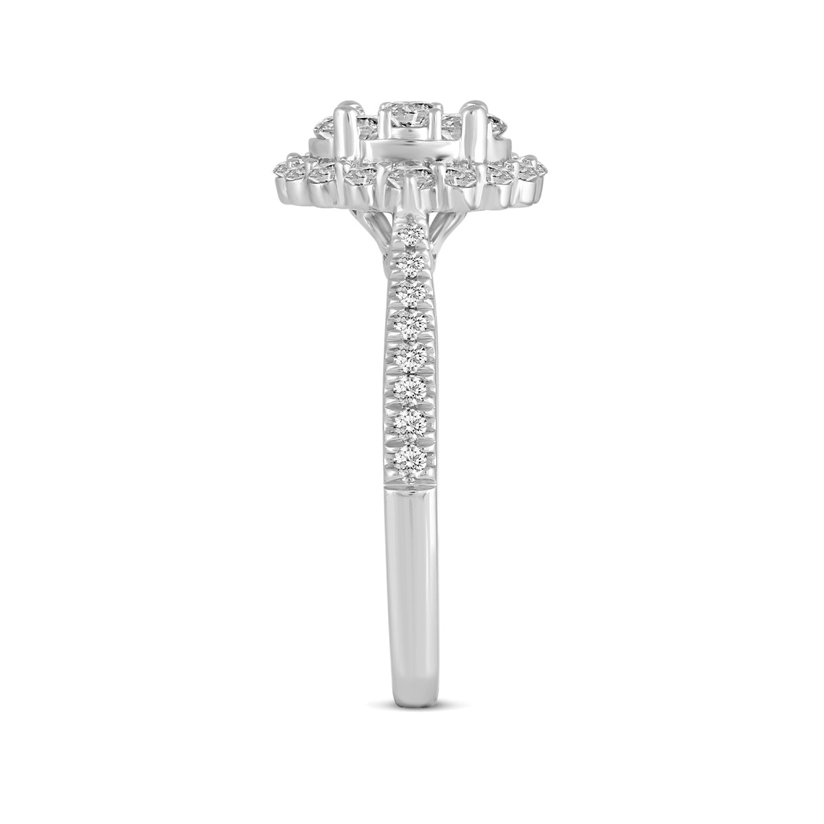 Fairytale Diamonds 1 ct. tw. Diamond Oval Cluster Halo Engagement Ring in 14K White Gold close-up detail