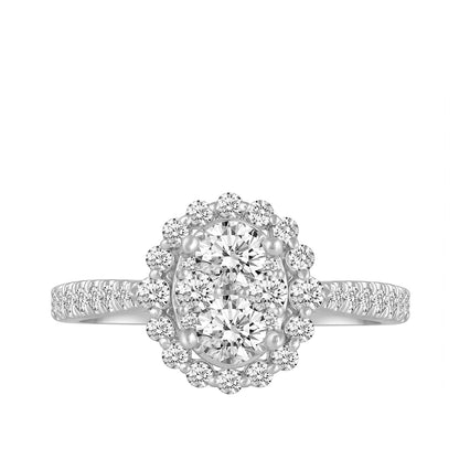 Fairytale Diamonds 1 ct. tw. Diamond Oval Cluster Halo Engagement Ring in 14K White Gold side profile
