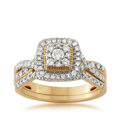 True Promise 1/2 ct. tw. Diamond Cluster Milgrain Halo Wedding Set in 10K Yellow Gold