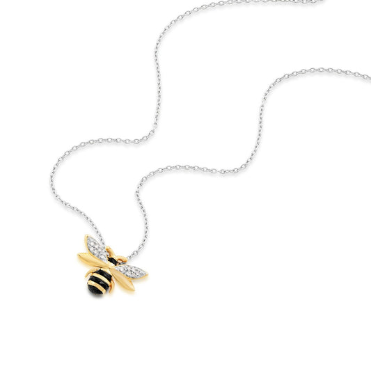 Diamond Accent Bee Pendant with Black Rhodium in 14K Yellow Gold over Sterling Silver front view