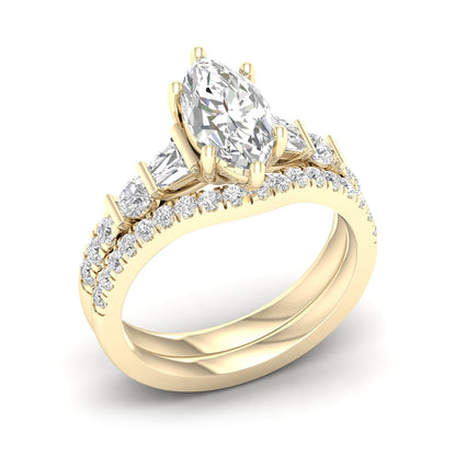 Adamante 2-1/4 ct. tw. Lab-Grown Marquise & Baguette Diamond Wedding Set in 14K Yellow Gold front view