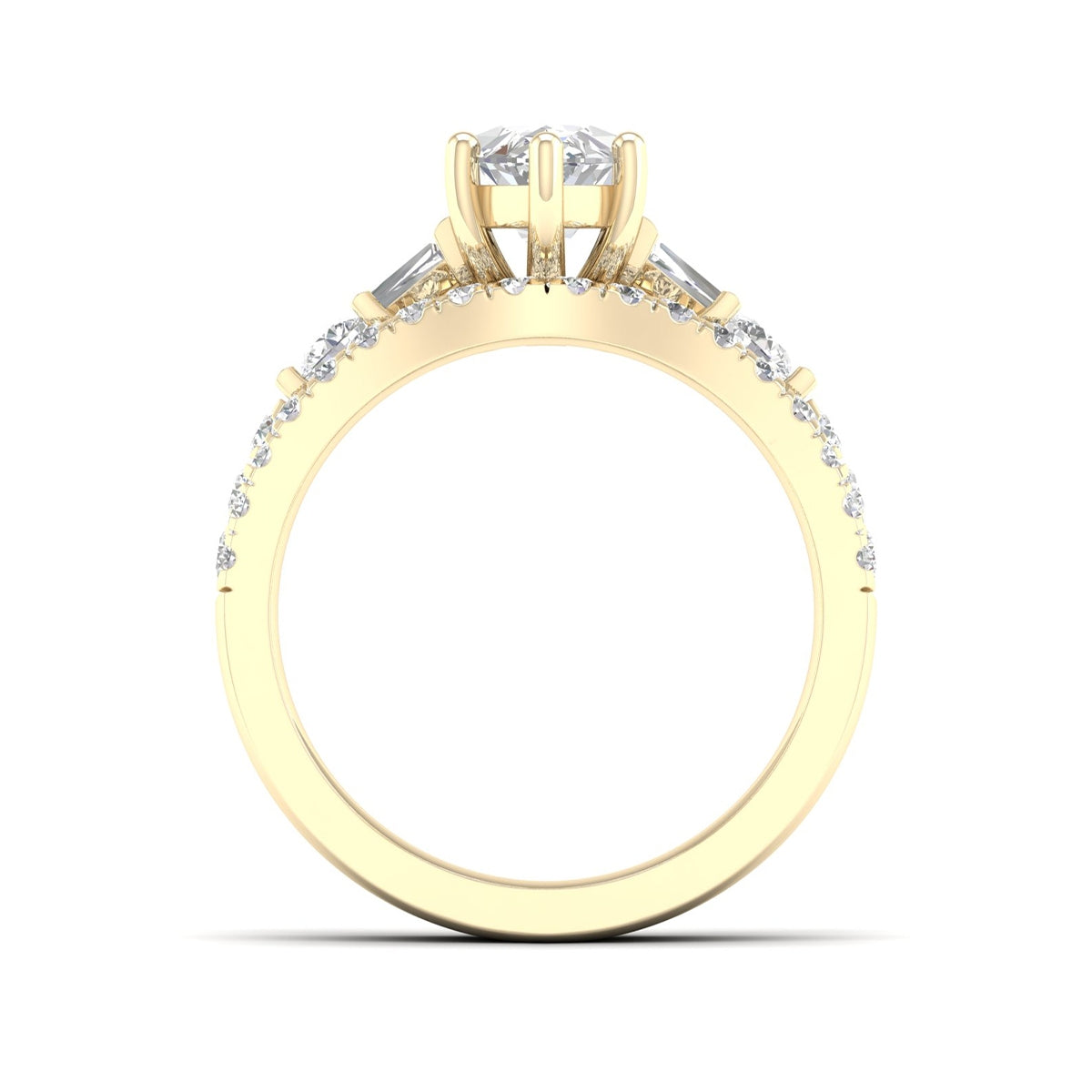 Adamante 2-1/4 ct. tw. Lab-Grown Marquise & Baguette Diamond Wedding Set in 14K Yellow Gold close-up detail