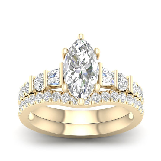 Adamante 2-1/4 ct. tw. Lab-Grown Marquise & Baguette Diamond Wedding Set in 14K Yellow Gold