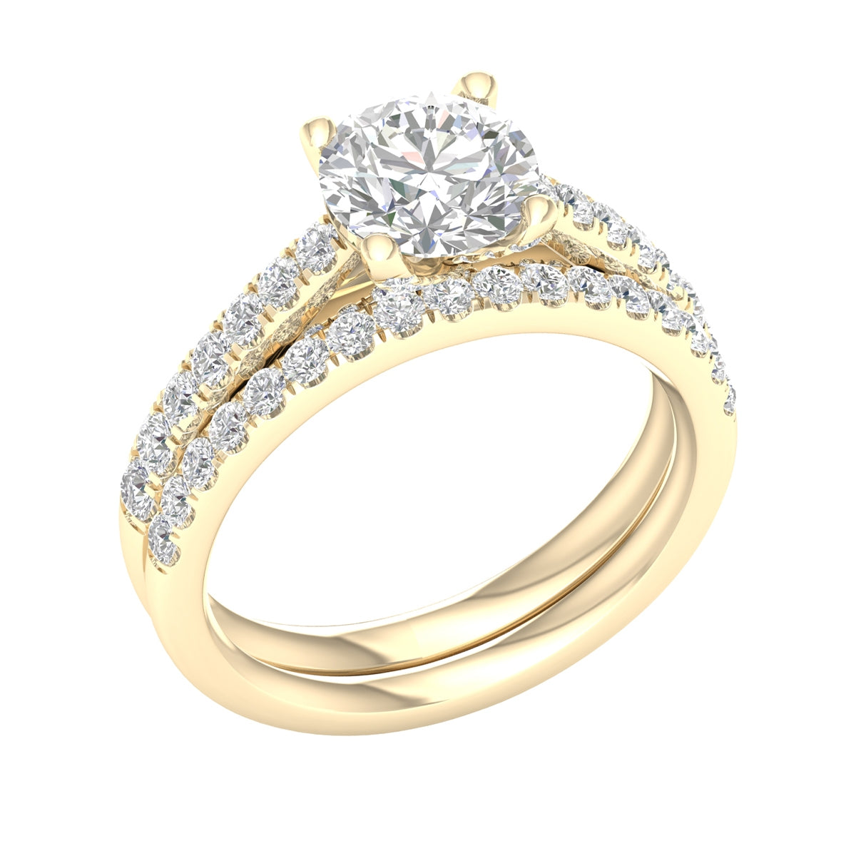 Adamante 2-1/3 ct. tw. Lab-Grown Diamond Wedding Set in 14K Yellow Gold front view