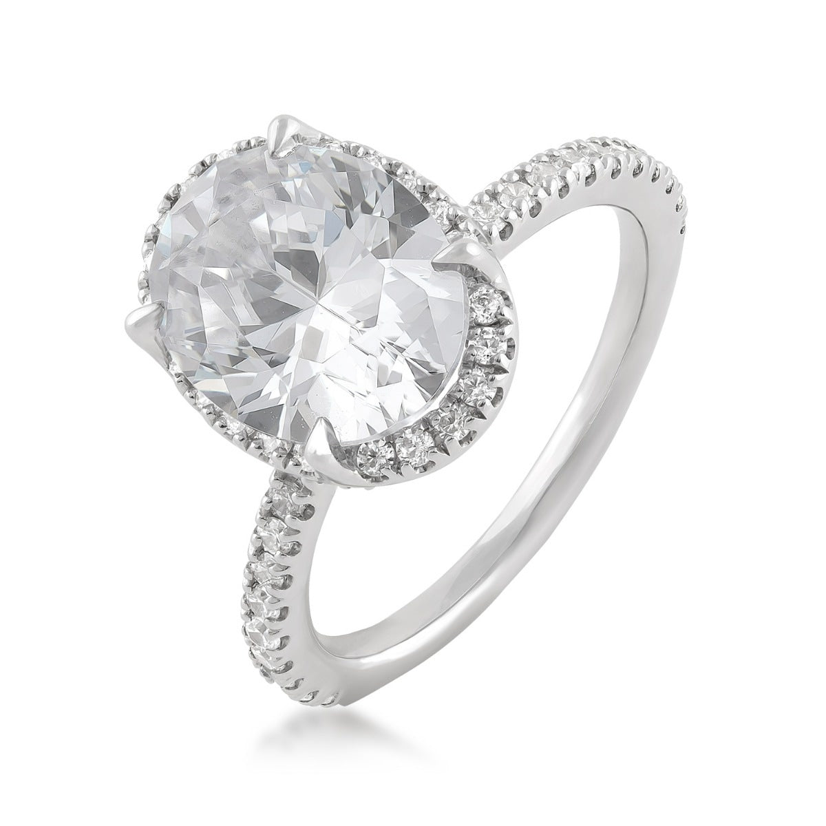 Adamante 3-1/2 ct. tw. Lab-Grown Oval Diamond Halo Engagement Ring in 14K White Gold front view