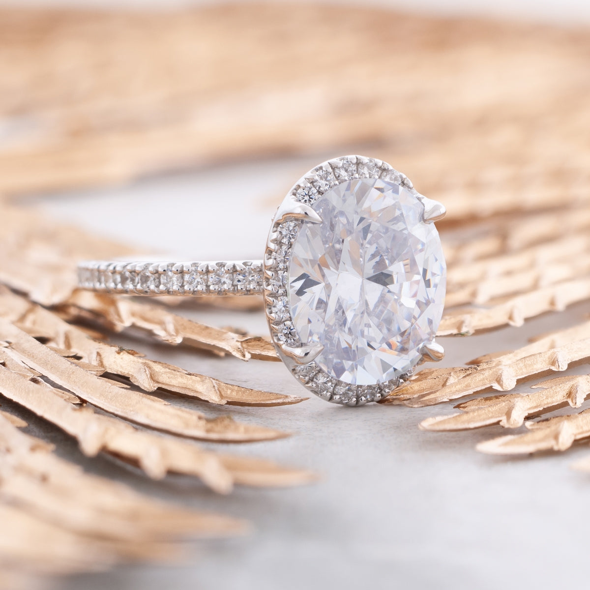 Adamante 3-1/2 ct. tw. Lab-Grown Oval Diamond Halo Engagement Ring in 14K White Gold side profile