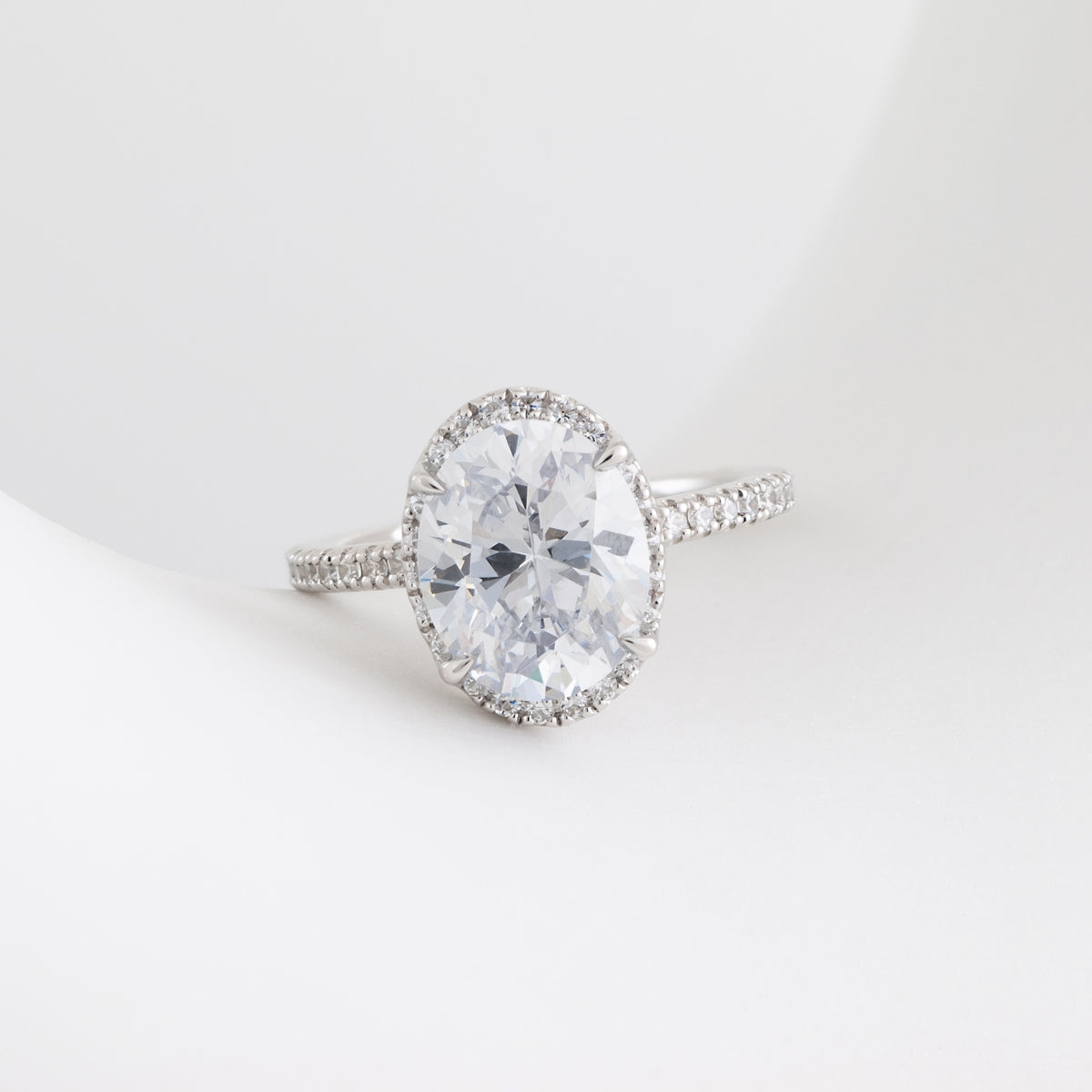 Adamante 3-1/2 ct. tw. Lab-Grown Oval Diamond Halo Engagement Ring in 14K White Gold close-up detail