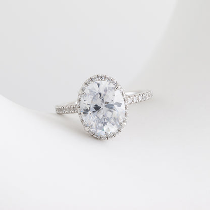 Adamante 3-1/2 ct. tw. Lab-Grown Oval Diamond Halo Engagement Ring in 14K White Gold close-up detail