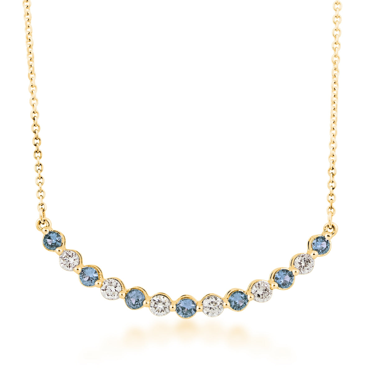 Yogo Sapphire & 1/2 ct. tw. Diamond Curved Bar Necklace in 14K Yellow Gold