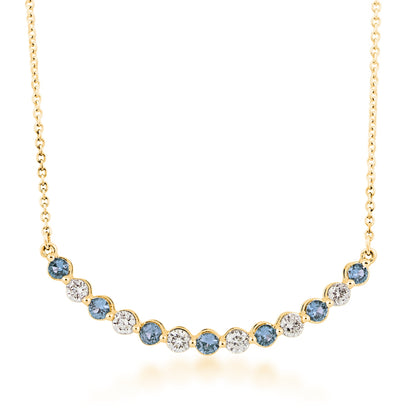 Yogo Sapphire & 1/2 ct. tw. Diamond Curved Bar Necklace in 14K Yellow Gold