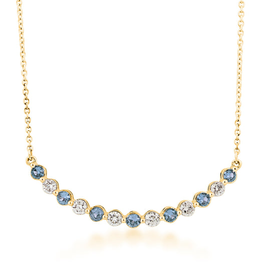 Yogo Sapphire & 1/2 ct. tw. Diamond Curved Bar Necklace in 14K Yellow Gold