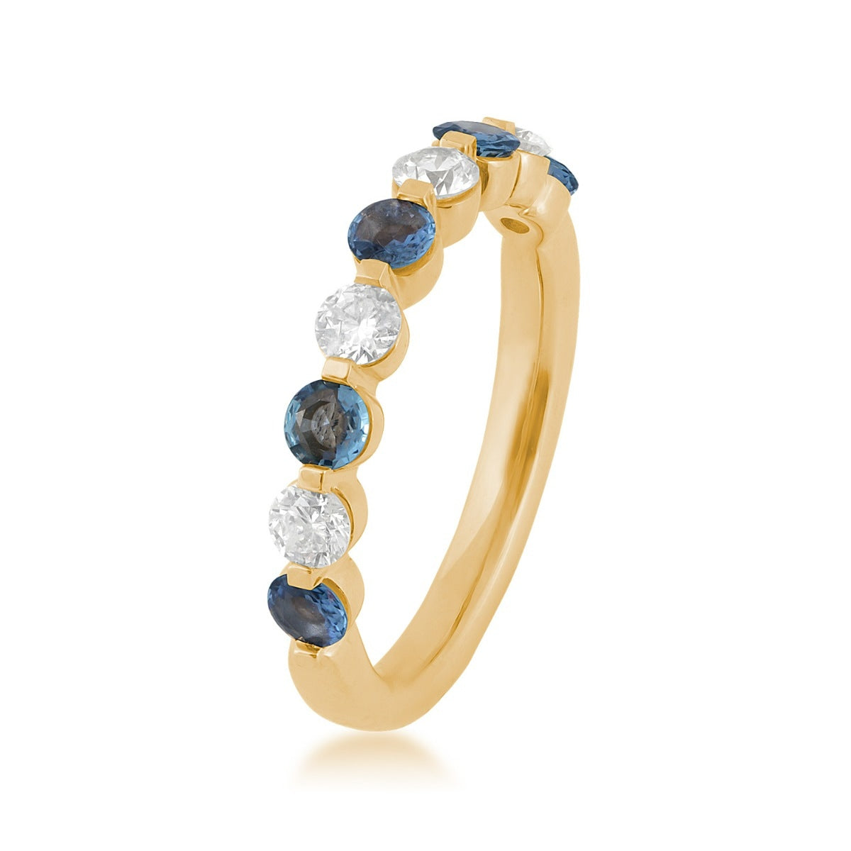 Yogo Sapphire & 3/8 ct. tw. Diamond Alternating Ring in 14K Yellow Gold front view (2)