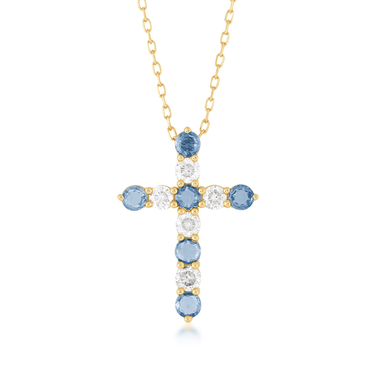 Yogo Sapphire & 1/2 ct. tw. Diamond Cross Pendant in 14K Yellow Gold
