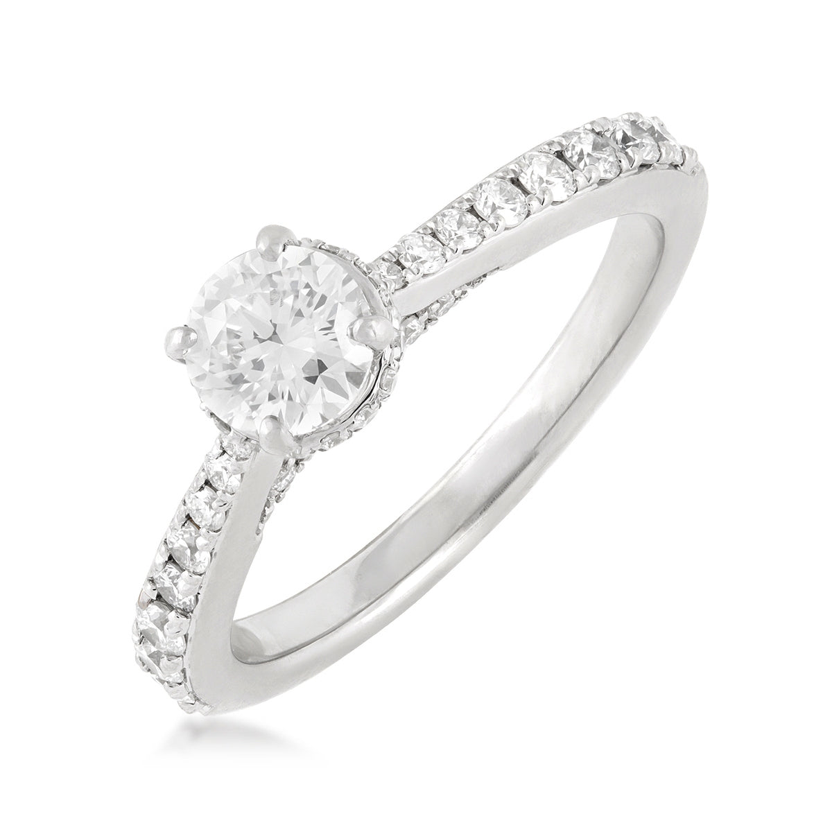 Noventa 1 ct. tw. Round Diamond Hidden Halo Tapered Engagement Ring in 14K White Gold front view
