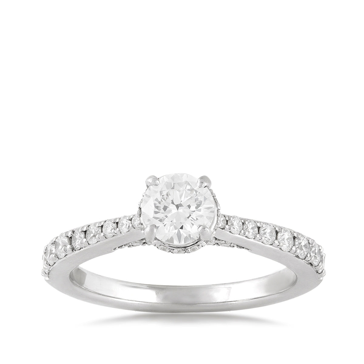Noventa 1 ct. tw. Round Diamond Hidden Halo Tapered Engagement Ring in 14K White Gold