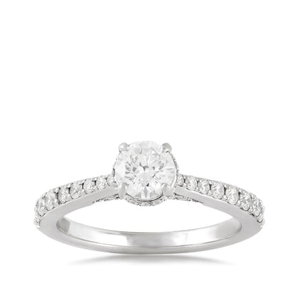 Noventa 1 ct. tw. Round Diamond Hidden Halo Tapered Engagement Ring in 14K White Gold