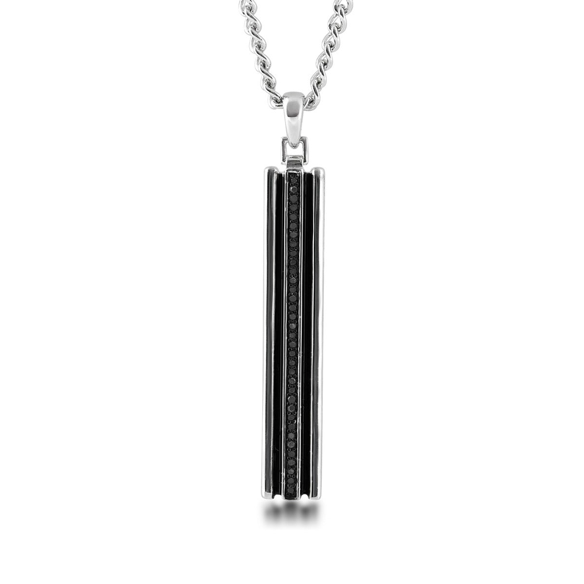 1/8 ct. tw. Men's Treated Black Diamond & Black Enamel Bar Pendant in Sterling Silver