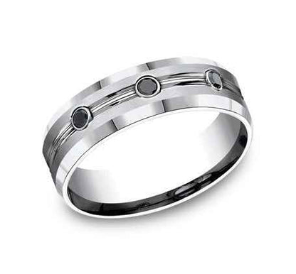 BENCHMARK Men's 7.5 MM Treated Black Diamond Wedding Band in Brushed and Polished Chrome Cobalt front view
