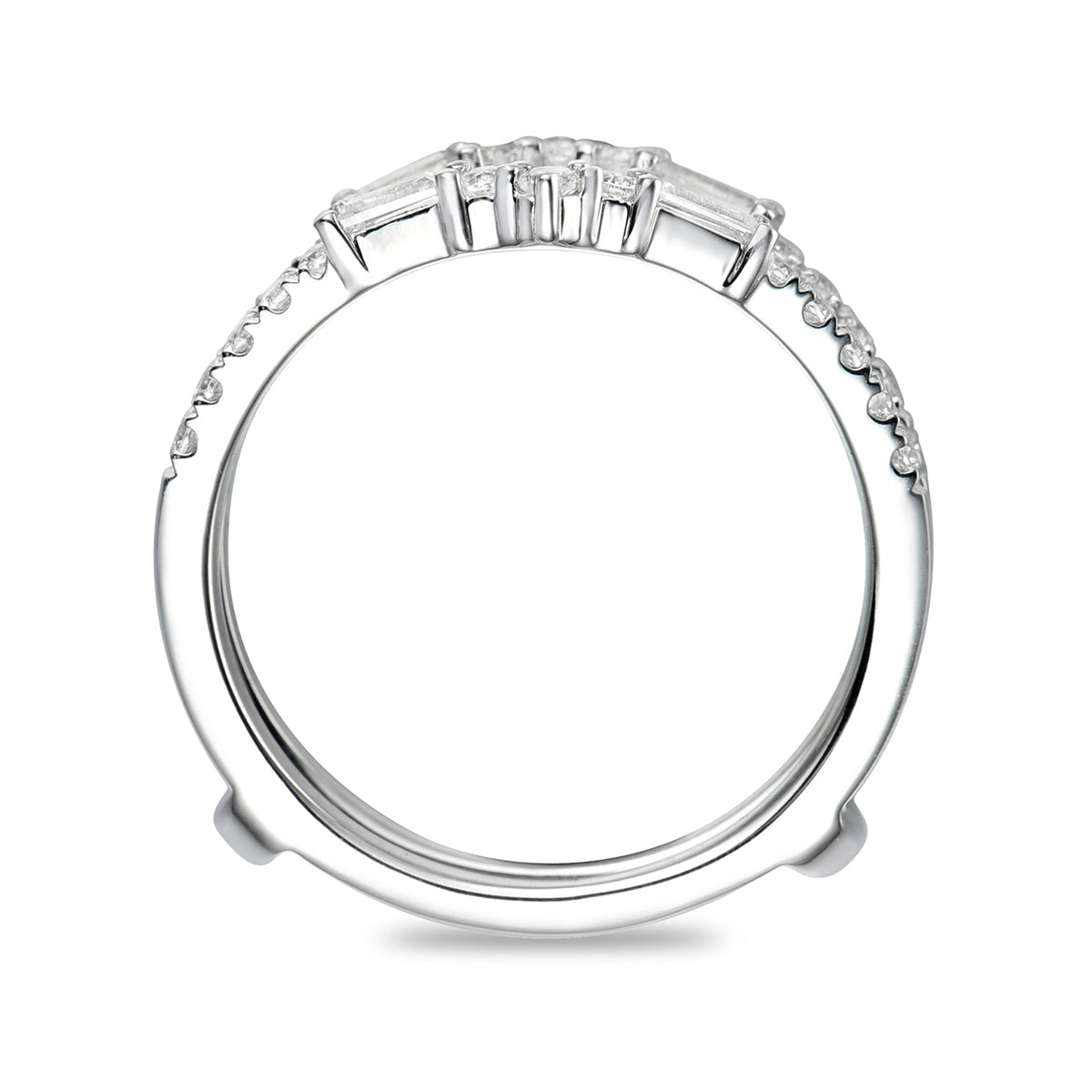1/2 ct. tw. Round & Baguette Diamond Ring Enhancer in 14K White Gold close-up detail