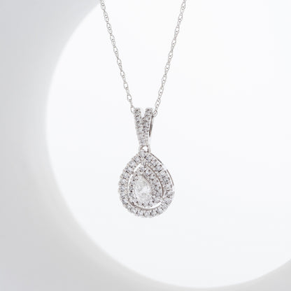 1/3 ct. tw. Pear Diamond Double Halo Pendant in 10K White Gold front view