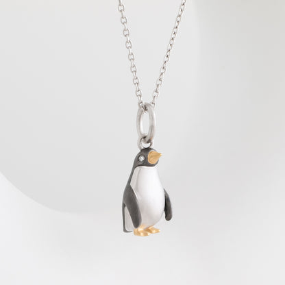 Diamond Accent Penguin Pendant with Black Rhodium in 14K Yellow Gold over Sterling Silver close-up detail