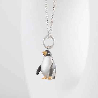 Diamond Accent Penguin Pendant with Black Rhodium in 14K Yellow Gold over Sterling Silver side profile