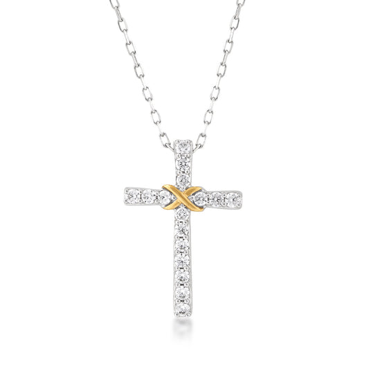 Infinite Love 1/4 ct. tw. Diamond Infinity Cross Pendant in Sterling Silver & 10K Yellow Gold